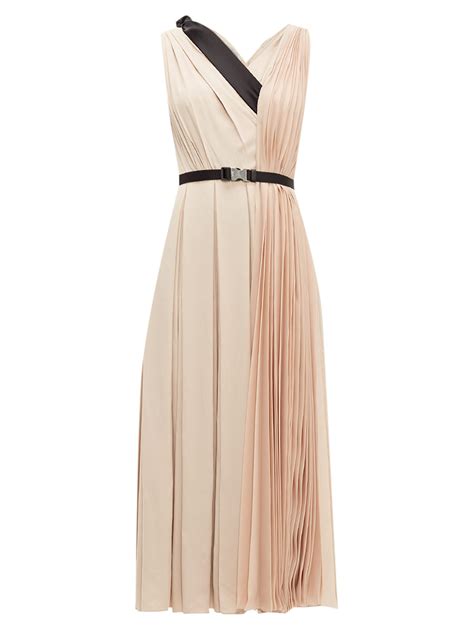 Prada Belted Pleated Twill Midi Dress About Icons