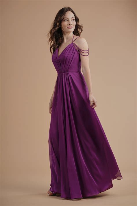 L Belsoie Tiffany Chiffon Long Bridesmaid Dress With V Neckline