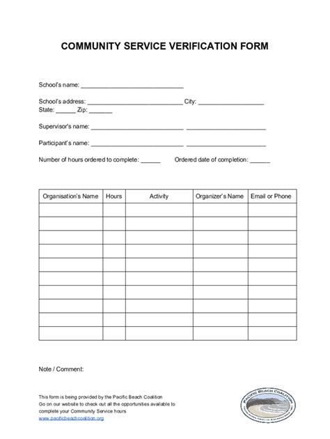 Fillable Online Printable Community Service Forms Ms Word