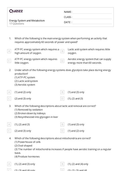 Metabolism Worksheets For Th Class On Quizizz Free Printable