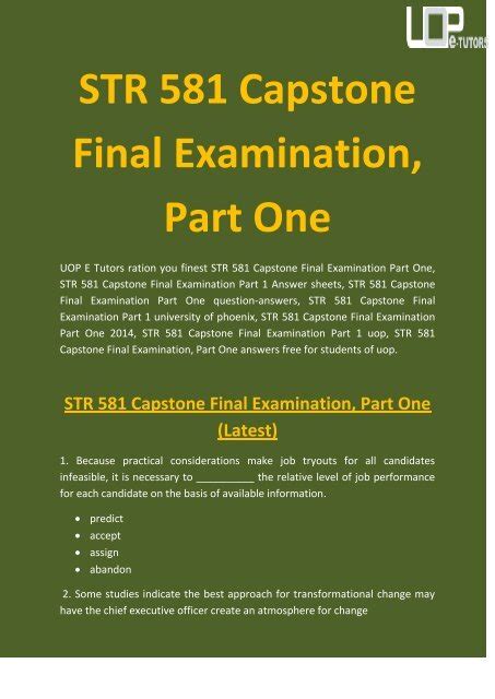 Str Str Capstone Final Examination Part One Uop E Tutors