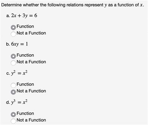 Get Answer Determine Whether The Following Relations Represent Functions A Transtutors