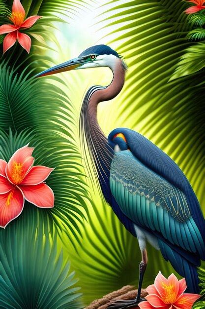 Premium Ai Image Beautiful Heron In Exotic Jungle Full Of Tropical