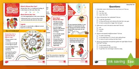 Chinese New Year Reading Comprehension PDF KS1 Resource