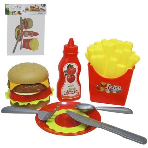 Kit Cozinha Infantil Lanche Hamburguer Batata Frita E Acessorios