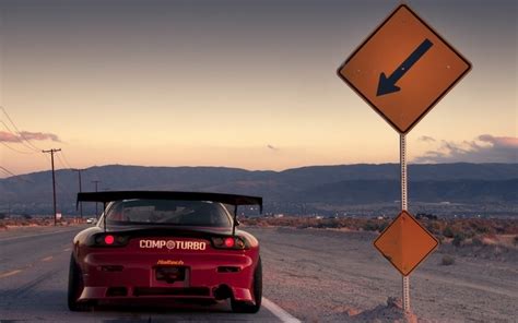 Steppe Mountains Road Car Tuning Road Sign Sports Car Mazda Rx 7