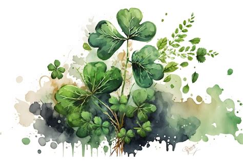 Premium Photo A Watercolor Painting Of Four Leaf Clovers