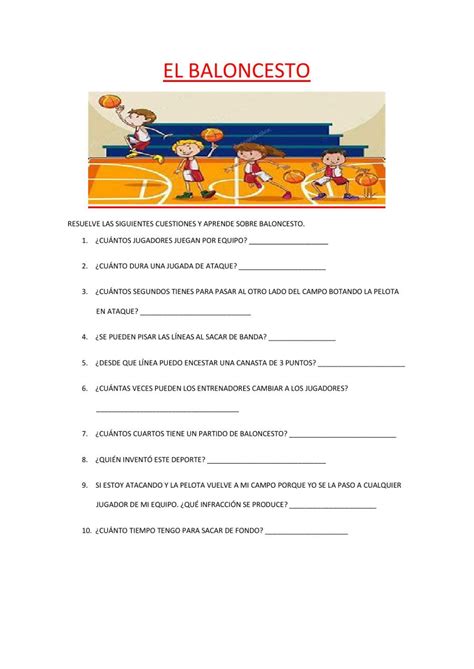 Ejercicio de Baloncesto para niños Exercise for kids Worksheets