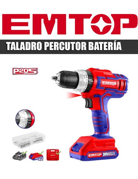 TALADRO PERCUTOR BATERÍA EMTOP IVA PORTES INCLUIDOS Suministros