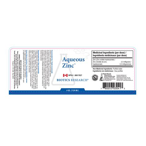 Aqueous Zinc Biotics Research Unytii Distribution De Suppléments Unytii Supplements