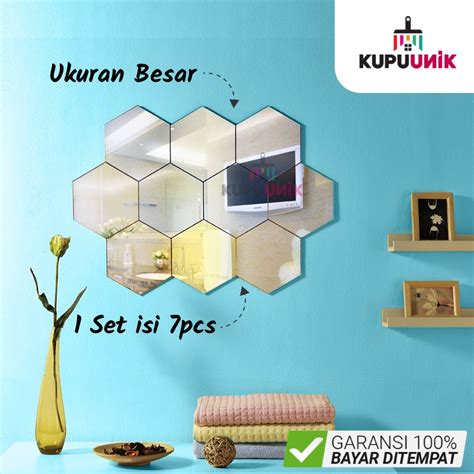 Jual ISI 7pcs Kaca Hexagonal Mirror Wall Sticker Stiker Hiasan