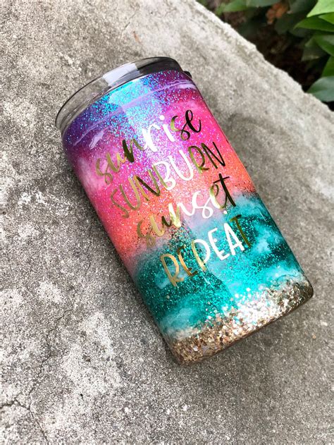 Sunset Glitter Tumbler Beach Ombr Tumbler Tropical Gifts Etsy