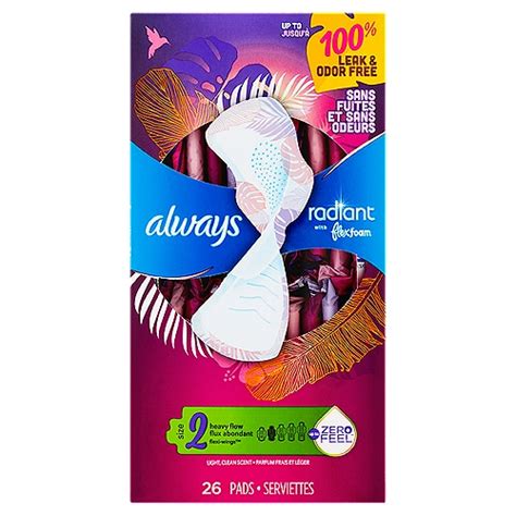 Always Radiant Feminine Pads For Women Size 2 Heavy With Wings