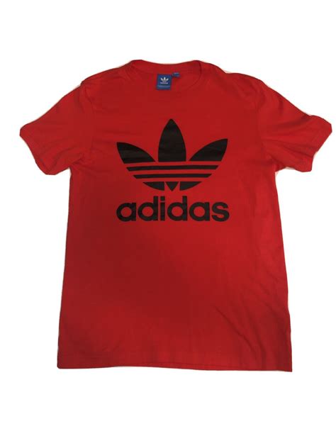 Adidas Men S Neon Red Short Sleeve Trefoil Logo T Shirt Ebay