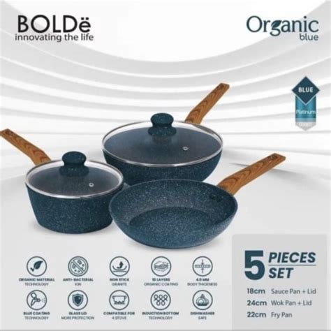 Jual BOLDe ORGANIC BLUE COOKWARE SET 5 PCS SUPER PAN BLUE GRANITE