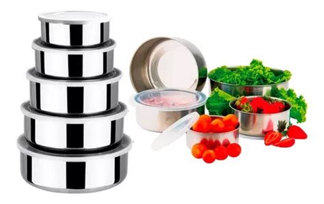 Conjunto De Tigelas Vasilha Pote Inox Kit 5 Peças Tampa MercadoLivre