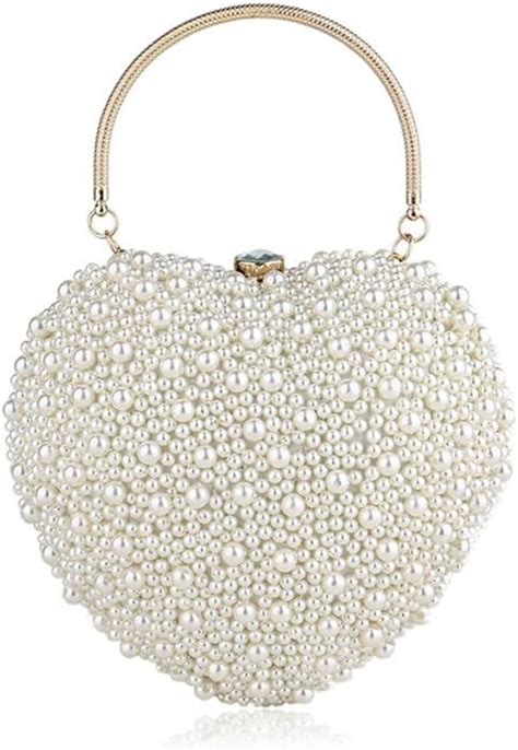 Lukery Damen Clutch Perle Abendtasche Herzform Perlen Unterarmtasche