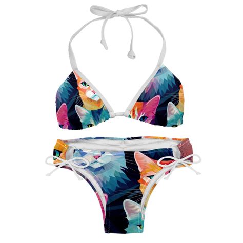 Cat Detachable Sponge Adjustable Strap Bikini Set Two Pack Swimsuit Swim Suit Beach Pool