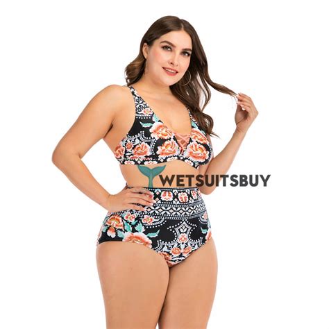 Plus Size Bathing Suits High Waisted Floral Print Bikini