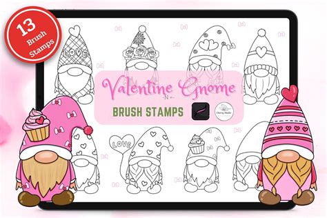 Valentine Gnome Brush Stamp Procreate Graphic By Chorry Studio