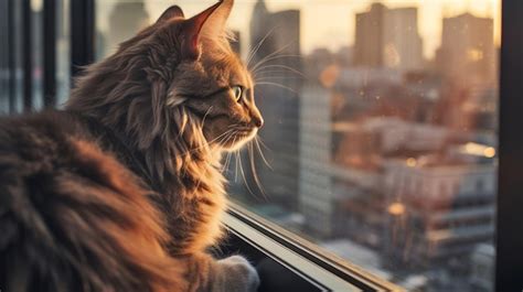 Premium AI Image A Cat Sitting On A Windowsill Looking Out At The