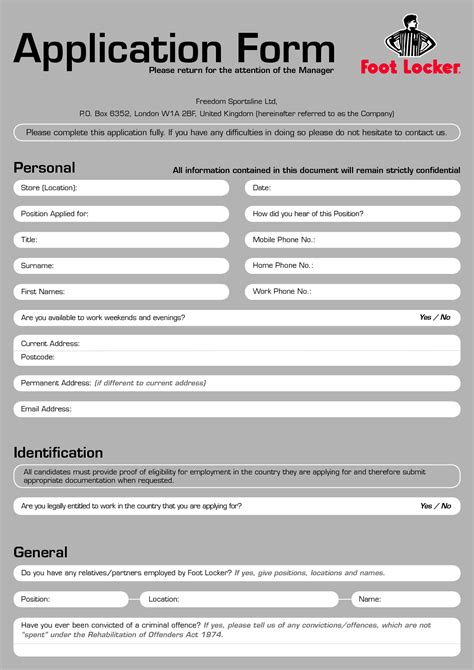 Foot Locker Job Application Form Printable Printable Forms Free Online