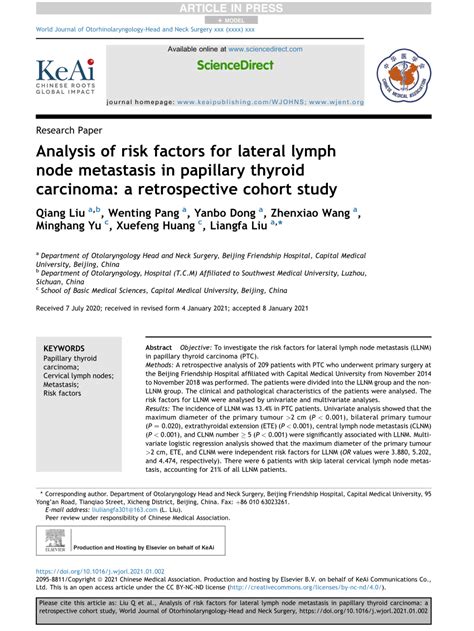 Pdf Analysis Of Risk Factors For Lateral Lymph Node Metastasis In Papillary Thyroid Carcinoma