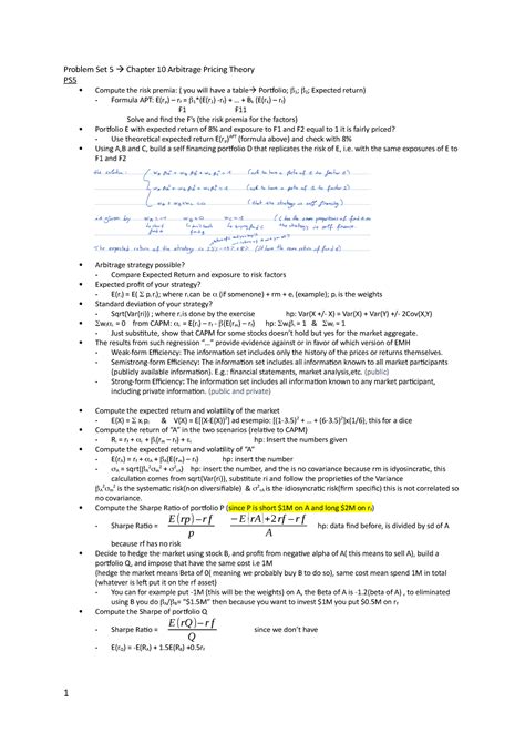 Chaet Sheet Investment Exercises Problem Set Chapter Arbitrage