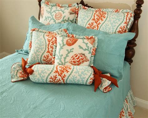 Shell Reversible Aqua Matelasse Coverlet Coral Bedding Sets Coral