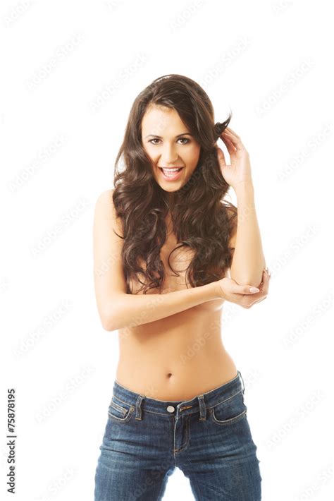 Portrait Of A Shirtless Woman Alluring In Jeans Stock Photo Adobe Stock