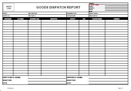 Template Goods Dispatch Report Workplace Health And Safety