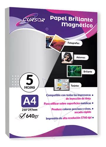 Papel Fotográfico Glossy Magnético Imántado 5hojas A4 Cursor