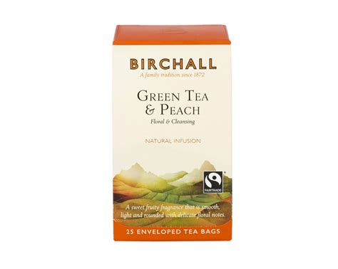 Birchall Green Tea And Peach 25 Enveloped Tea Bags Leodis Coffee