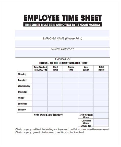 Printable Employee Timesheet