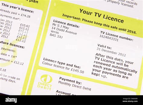 TV Licence with monthly direct debit payment details Stock Photo ...