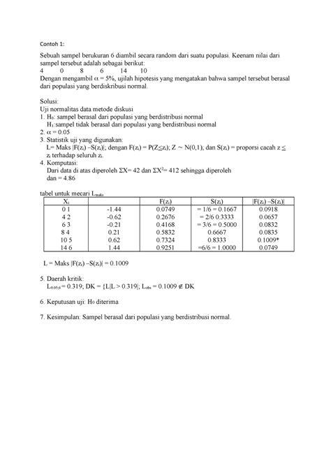 Uji Homogenitas 1 Contoh 1 Sebuah Sampel Berukuran 6 Diambil Secara