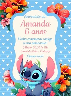 Convite Anivers Rio Stitch Edite Gr Tis Nosso Editor Online