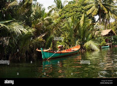 Cambodia Koh Kong Province Tatai Green And Orange Painted Boat