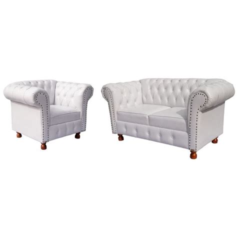 Conjunto Sofa Namoradeira Chesterfield Capitone Luis Xv Corano Branco