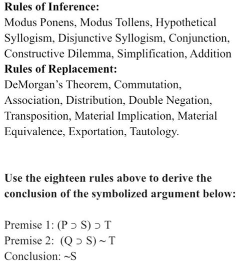 SOLVED: Rules of Inference: Modus Ponens, Modus Tollens, Hypothetical Syllogism, Disjunctive ...