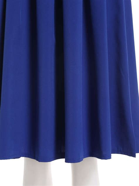 Square Neck Sleeveless Pleated Blue Dressfor Women Romwe