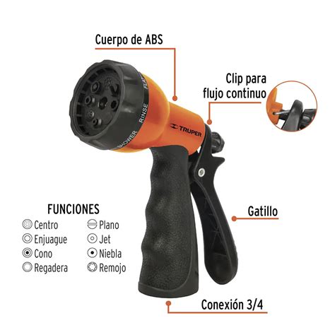 Pistola De Riego Con Funciones Pl Stica Truper Diproseg