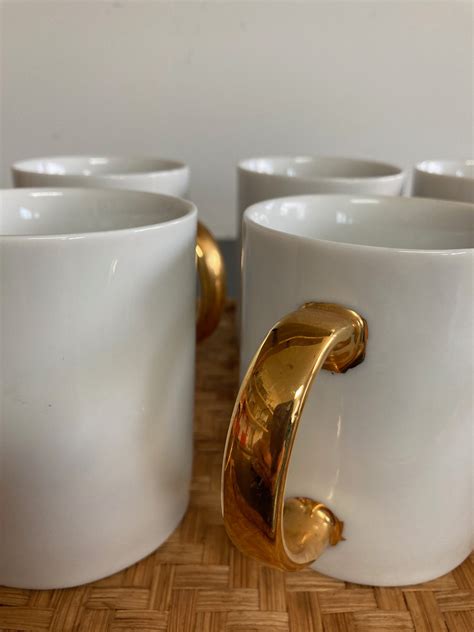 Set Of 8 Modern Vintage White Gold Ceramic Mugs Coffee Mug Etsy