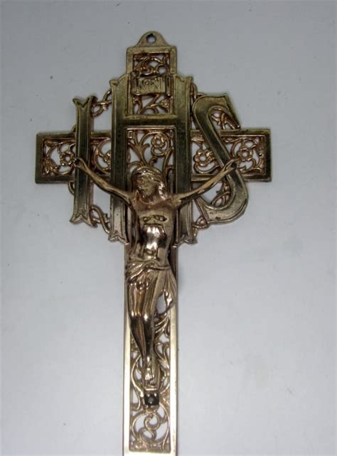 Crucifix Cross Easter Vintage B Brass Inri Filigree Heavy Wall Hanging