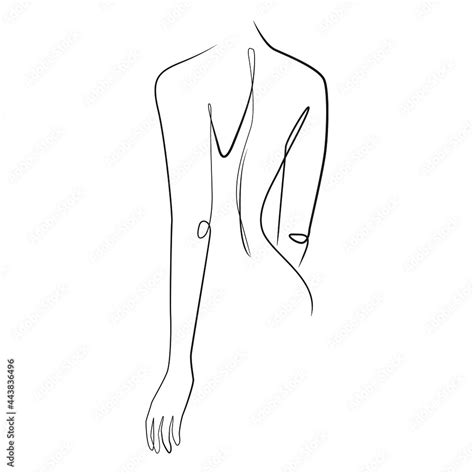 Vecteur Stock Beautiful Naked Woman Line Art Female Body Silhouette