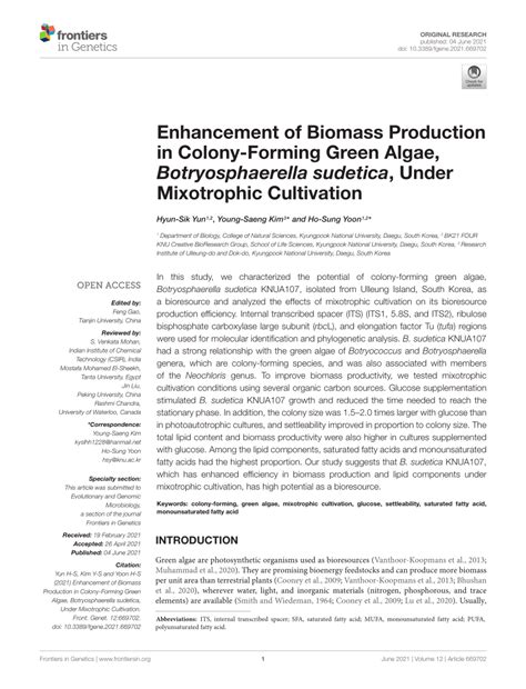 PDF Enhancement Of Biomass Production In Colony Forming Green Algae