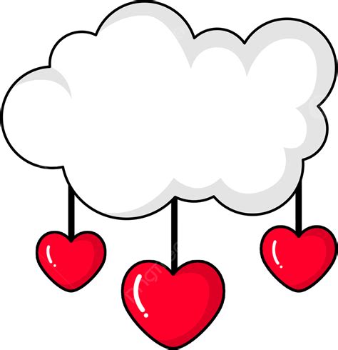 Tres Corazones De Amor De Dibujos Animados Rojo Colgando De Nubes