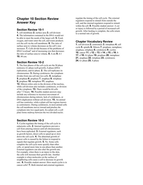 Chapter Section Review Answer Key