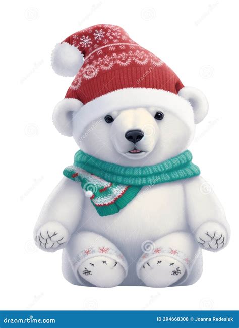 Little Teddy Bear In A Warm Hat Graphic For Winter Or Christmas Stock