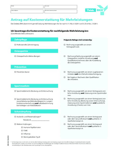 Ausf Llbar Online Antrag Auf Kostenerstattung Fr Mehrleistungen Fax